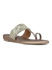 Inc.5 Womens Gold Ethnic Embellished Round Toe Casual Flats