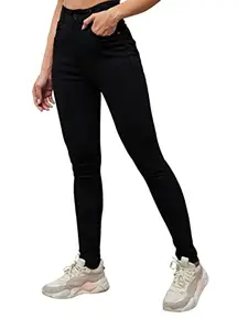 Dolce Crudo Women's Slim Fit Regular Length High Rise Denim Jeans (DOSS24DEN97-56-62-28, Black, 28)