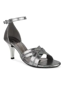Inc.5 Womens Pewter Party Wear Striped Round Toe Kitten Heel Sandals