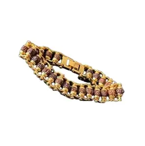 Blustone 5 Mukhi Rudraksha Bracelet Nepal Ka Gold Plated Chain Rudraksha Bracelet Original Certified गोल्ड प्लेटेड रुद्राक्ष ब्रेसलेट A1 Grade Gold Rudraksha Chain Bracelet Wonderful Gift For Birthday