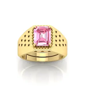 MBVGEMS Natural 12.25 Ratti 12.00 Carat Pink Sapphire Gold Plated ring Gold Plated Ring Astrological Adjustable Ring Size 16-22 for Men and Women