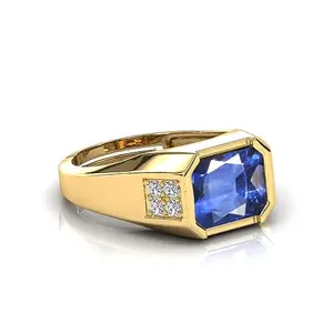 MBVGEMS Origianal certified Natural BLUE SAPPHIRE RING 4.25 Ratti Certified Handcrafted Finger Ring With Beautifull Stone Neelam RING Gold Plated for Men and Women