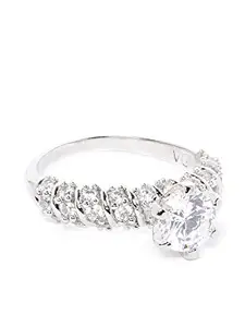 Priyaasi Big Shine-Rhodium Plated AD and CZ Studded Off Silver Finger Ring