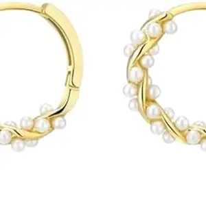 VIEN® Vintage Round Circle Earring for Women Handmade Pearl Twist Korean Earring Pearl Stainless Steel Hoop Earring