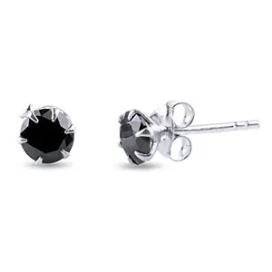 Nemichand Jewels CZ 925 Pure Sterling Silver Black Single Stone Solitaire Stud Earrings For Men, Women, Boys And Girls