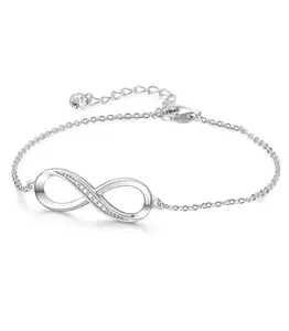 VAMA Traditional Rhodium Plated Adjustable Infinity Charm Bracelet Chain for Women & Girls