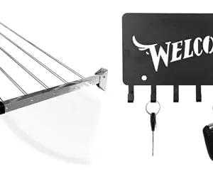 CONCEPT & SOLUTIONS 5 Pipes x 5 Feet -Foldable Wall Mounted Cloth Dryer/Clothes Stand (6 Pipes, 5 feet) and Metal Key Holder for Home | Bird Key Hooks | Key Holder for Home Decor Combo Pack|CS-637