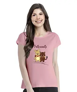 OPLU Women's Regular Fit Friendship cat Dog Cotton Graphic Printed Round Neck Half Sleeves Tshirt. Trendy, Pootlu, Offer, Discount, Sale, (Pooplu_Pink_XX-Large)
