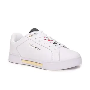 Tommy Hilfiger Leather Solid White Women Flat Sneakers (F23HWFW218) Size- 37