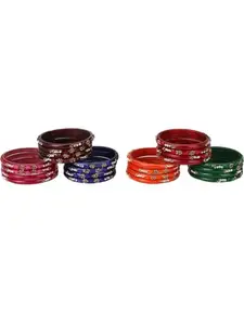 1st Time Stylish Glass Bangles/Kada- Perfect For Wedding, Celebrations, Functions & Regularly, Combo Of 6 Set, Each Set In 4 Bangles, Multicolor- A33