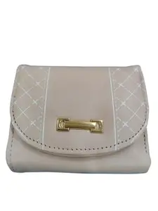 Ladies Quilted Pattern Wallet, Beige,Cream Faux Leather Pocket Purse, Gold Metal Clasp, Multiple Card Slots