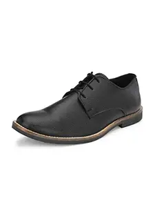 HiREL'S Men's Black PU Derby Formal Shoes