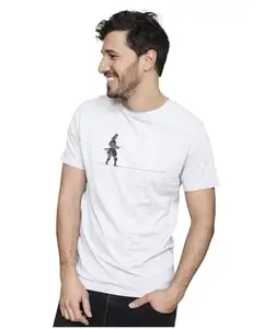 ALLEN BLACK Men's & Women's Regular Fit T-Shirt Continuous Line Art - Samurai Warrior 100% Cotton Unise T-Shirt White_YOUGJAP28-White 3XL Men Round_