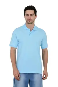 Classic Cotton Polo T-Shirt for Men (Blue, Medium)