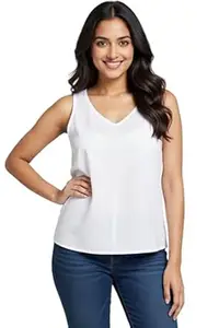 myplusfashion Women’s Solid Rayon Sleeveless V-Neck Top | Soft & Lightweight Regular Fit Casual Wear Top