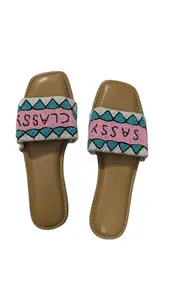 ZS Fashion Women’s Stylish Beaded Flats | Comfortable Slip-On Sandals with Colorful Embroidered Strap | Casual (UK Footwear Size System, Adult, Women, Numeric, Medium, 7, 7 (US SIZE 10))