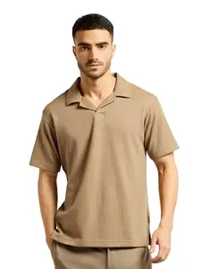 Beyoung Golden Brown Lapel Collar Polo T-Shirt