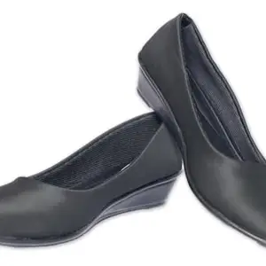 Black Women's Classic Ballet Flats, Low Wedge Heel, Comfortable Slip-On, Black (Black, UK Footwear Size System, Adult, Women, Numeric, Medium, 6)