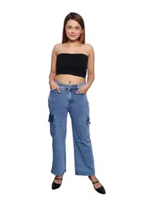 Awesome Look Denim Cargo Jeans for Women/Girls (32, LB)