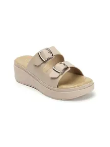 ICONICS Women's Solid Comfortable Slip On Sandal for Office Festive Outdoor Use I ICN-NI-Wn-57 Beige Wedge 4 Kids UK