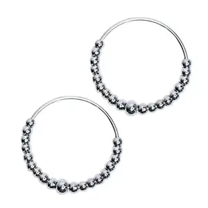 KAVIN Set Of 2 Pieces Stainless Steel Kada Beads Bracelet For Girls And Women (Silver Colour) Pack Of 1
