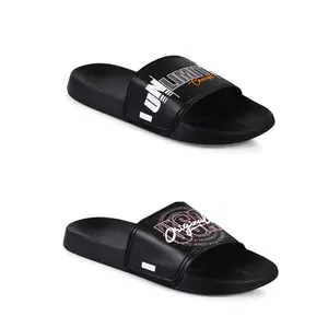 PERY-PAO Combo Pack of 2 Mens Black Flip Flop & Slippers