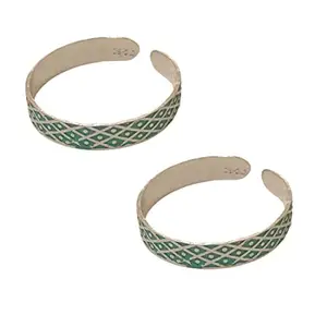 Sahiba Gems Pure Silver (Chandi) Enamel Colour Checks Leg Thumb Toe Ring Bichhiya For Women ~ Light Weight Toe Rings