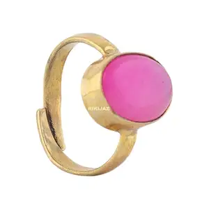 RIKIJAZ Pink Hakik Stone Ring in Panchdhatu with Lab Report for Men and Women | Certified Pink Agate Gulabi Gemstone (Stone Weigh: 7-8 Carat and Ring Size: Adjustable)
