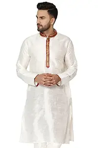 Amazon Brand - Anarva Men's Indian Tunic Art Silk Casual Straight White Kurta