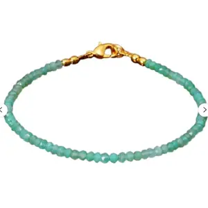 LKBEADS Gold Plated Bracelet with Green Faceted Chrysoprase Beads – Rondelle 3mm – 7 inch Adjustable – For Men & Women|LK_STACK_02046