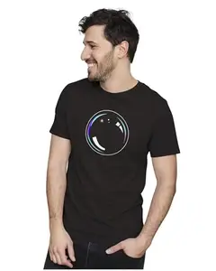 ALLEN BLACK Men's & Women's Regular Fit T-Shirt Bubble 100% Cotton Unise T-Shirt Black_BUBBLE08-Black L Men Round_