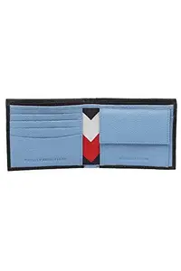Tommy Hilfiger Canberra Leather Passcase Wallet for Men - Burgundy & Pastel Blue, 13 Card Slots