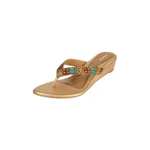 Mochi Women Antique Gold Ethnic Wedge Heel Slip-on Sandal UK/7 EU/40 (32-1048)