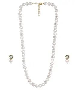 Mansiyaorange Classic Single Line Pearl Necklace with Kundan Drop Earrings for Women