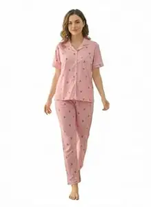 ESSVANE Women's Printed Summer Night Suit with Pocket - Free Size XS to L