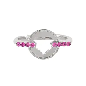 VOYLLA 925 Sterling silver Valentine's Day Collection Pink CZ Heart Silver Ring