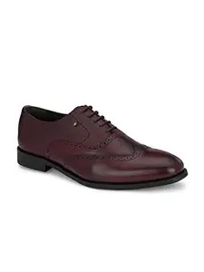 San Frissco Men's Formal Shoes Leather Brogues Lace Up Footwear Cushioned Footbed with TPR Sole Lightweight, Flexible and Stylish for Office, Wedding, Parties and Dailywear - 7 (Cherry)