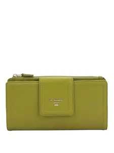 Da Milano Genuine Leather Green Flap & Zip Women Wallet (10058OL)