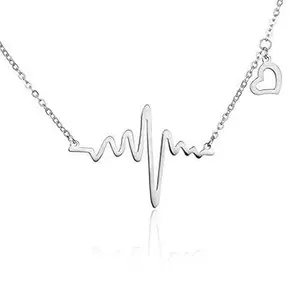 Stylish Heartbeat Shape Pendant with Chain; Cute Trendy Romantic Chain Locket for Your Loved Ones Necklace Jewellery Gift On Valentine Birthday Anniversary for Women Girls Jewelry(Silver) (Silver)