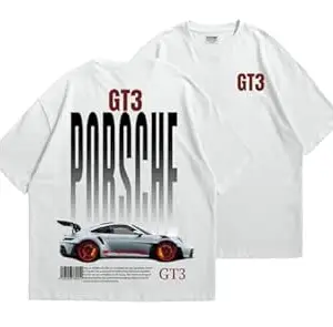 TEESANIME Tees Anime Car Oversized T Shirt for Men and Women Premium Heavy Gauge Cotton Drop Shoulder Baggy Streetwear T-Shirt (in, Alpha, M, Plus White