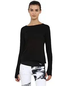 Ap'pulse Women's Solid Slim Fit Tshirt (AP-WN-RN-LS-THUMBOPEN-406_Black Medium)
