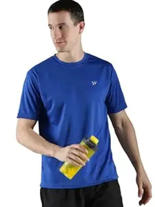 Le Werks Men Polyester Solid Quick Dry Half Sleeve Regular Fit Round Crew Neck Active Sportswear Gym T-Shirt for Workout Training Running and Fitness Activities