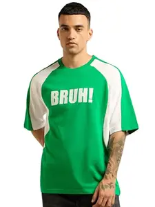 BEYOUNG Green Raglan Sleeves Oversized T-Shirt for Men