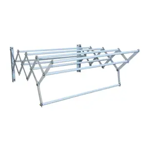 Dervino Heavy Duty Alloy Steel Coated Foldable Wall Mount Cloth Dryer, Organizer, Total Drying Length 20Ft (9 Rods) for Balcony, Bathroom, Bedroom, Clothes Washing Area | White (36 Inch)