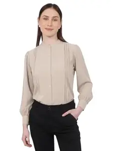 MRSWEARS Women's Regular Fit Pleated Cotton Blend Button Down Formal Shirts