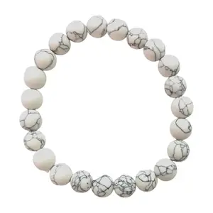 Natural White Howlite Marble Stone Beaded Bracelet, 8mm Beads, Elastic Stretch