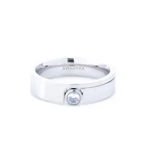 SWASHAA Stainless Steel | Minimalist Silver Band with Round CZ Center Stone | Modern Flat-Edge Design | Durable, Hypoallergenic & Everyday-Ready | Perfect for Gifting & Special Occasions (8)
