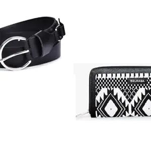 Belwaba Gift Hamper for Women/Ladies I Leatherite Wallet & Belt Combo Gift Set I Gift for Friend, Daughter, Sister. (Black/White)