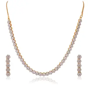 RATNAVALI JEWELS American Diamond Rose Gold Plated Traditional Fashion Jewellery Singe Line Necklace Set with Earring for Women/Girls RV4137GJ
