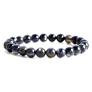 RRJEWELZ Natural Iolite Round Shape Smooth Cut 8mm Beads 7.5 inch Stretchable Bracelet for Healing, Meditation, Prosperity, Good Luck | STBR_04382